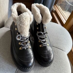 LK Bennett Jesse Faux shearing Cuff Women's Black Fur-Lined Boots